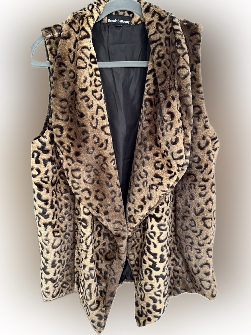 Ronnie Salloway Plush Faux Fur Leopard Vest Size Large